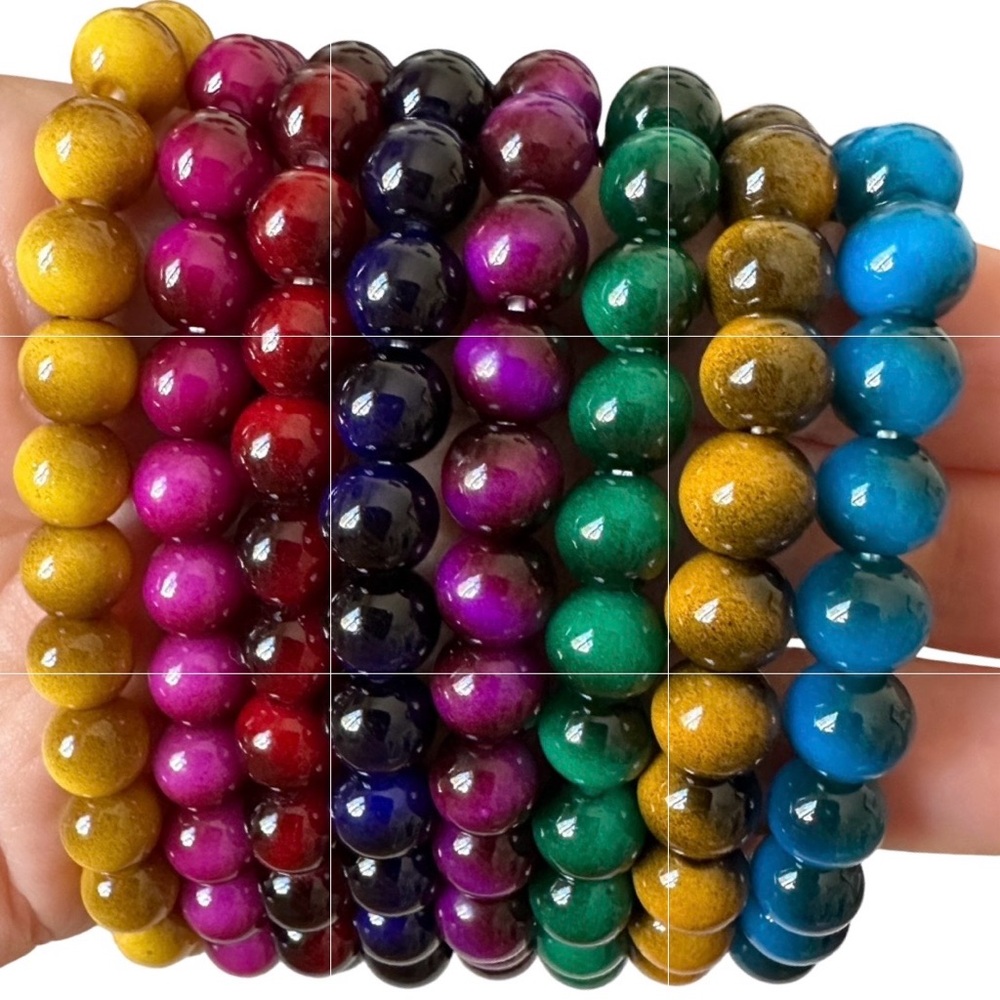 Blue Tiger’s Eye Natural Stone Beaded Stretchy Bracelet - Picture 3 of 7